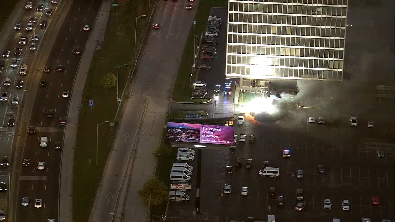 Video shows car on fire explode at parking lot in Maywood
       — ABC7 Chicago (WLS-TV)